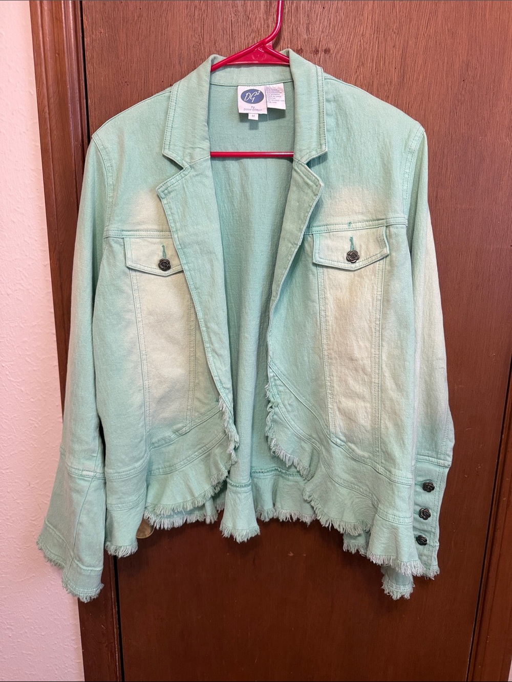 Women's Mint Green Fringed Denim Jacket Sz M